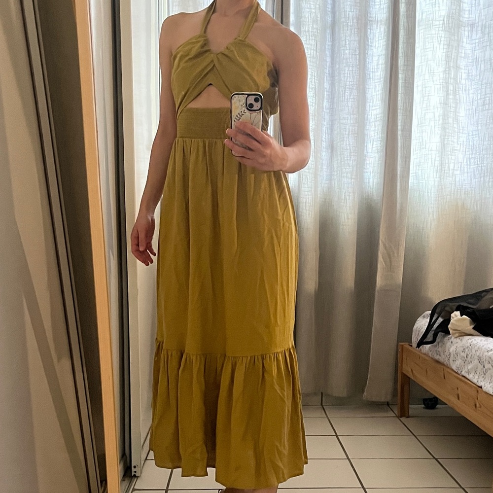 Express Olive Halter Maxi with Twist Front